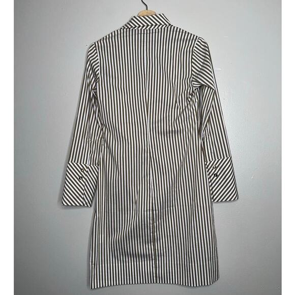 CK Bradley Ivy Dress Taupe Stripe Collared Button Front Size Small White - Picture 7 of 7